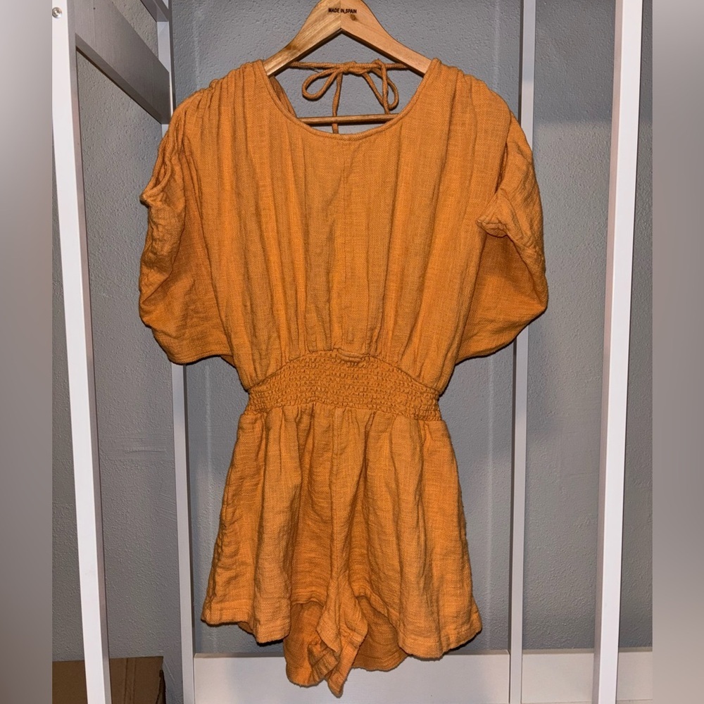 Free People Pietro Romper Orange Flowy Open Back